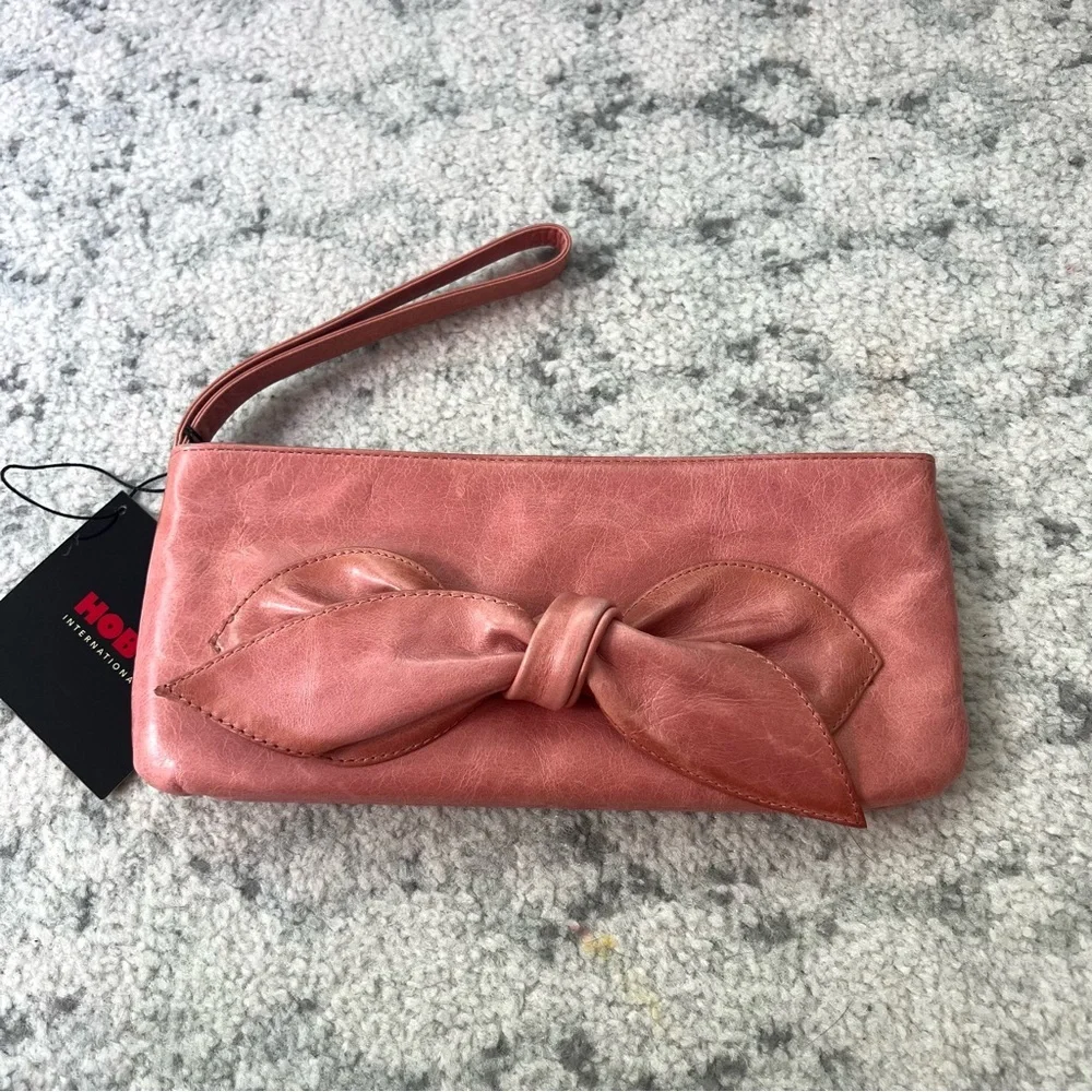 NWT Vintage Hobo International Pink Leather Wristlet Wallet Bow Detail - Picture 2 of 14